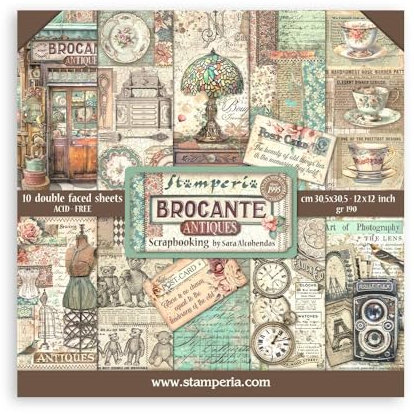Stamperia - Scrapbook Paper Pad for Scrapbooking, Albums, Card Making, Bullet Journals, and More, Acid Free, Double-Sided, Perfect for Hobbies, Crafts, and Gifting (Brocante Antiques) (30.5 x 30.5cm)