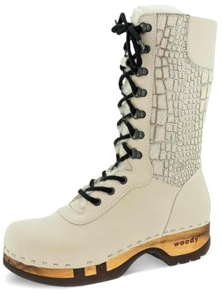 woody Damen Rosanna Fell Clog Stiefel, Creme-Cocco Silver, Größe 41