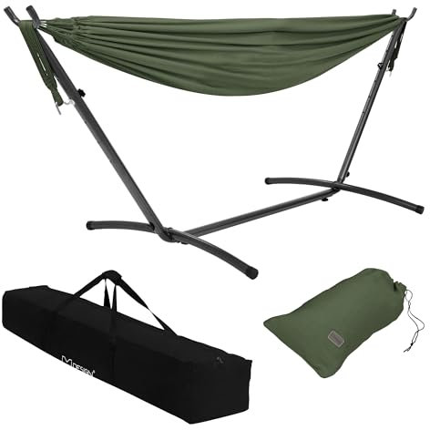ML-Design Hamac Double avec Support Réglable, en Acier, Kaki, Place pour 2 Personnes, Intérieur/Extérieur, Chaise Hamac XXL, avec Sac Pratique/Sac de Transport Portable, pour Jardin, Camping, Balcon