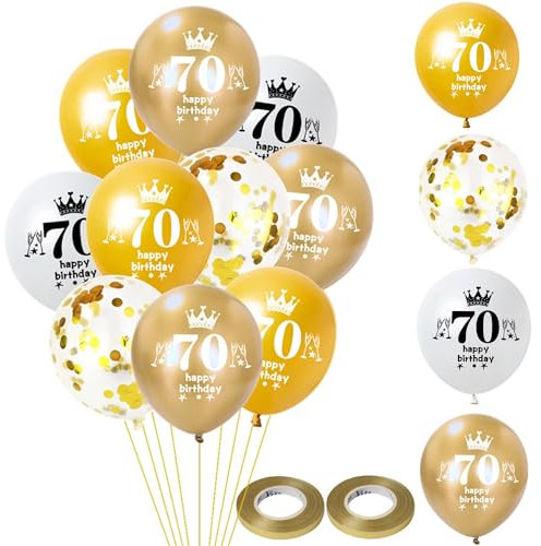 Luftballon 70. Geburtstag Mann Frauen Deko 14 Stück Gold weiß Ballons 70. Geburtstag Dekoration Happy 70 Latex Ballon Geburtstagsdeko 70 jahre Frauen Männer Party deko