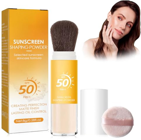 Mineral Sunscreen Brush, SPF 50 Mineral Sunscreen Setting Powder - Oil Control, Matte Finish, Lasting, Lightweight, Breathable
