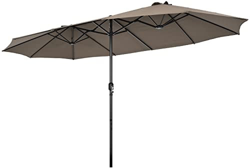 GYMAX Ombrellone Doppio da Giardino, 470 x 280 cm, Ombrellone Rettangolare Grande, con Manovella Facile da Aprire e Chiudere, Ideale per Piscina, Patio, Terrazzo (Marrone)