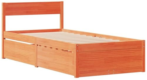 vidaXL Massivholzbett mit Schubladen, Bett mit Kopfteil, Einzelbett für Schlafzimmer, Holzbett Bettgestell, Wachsbraun 100x200cm Massivholz Kiefer