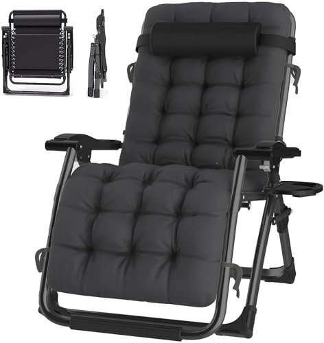 Chaise Longue Pliable - Chaise Longue avec Coussin - Respirante - avec Porte-gobelet - pour Jardin, Camping, intérieur - 84 cm - Noir