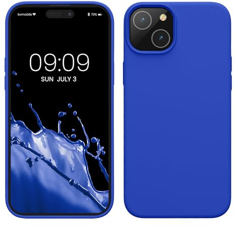 kwmobile Cover per Apple iPhone 15 Plus Custodia - Back Case Antiurto Bordo Rialzato - in Silicone TPU Flessibile - blu baltico