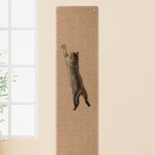 FHTONGE 180,3 x 40,1 cm verdickter Katzenwand-Kletterteppich mit 16 festen | Extra großes, hohes Katzenkratzpad für die Wand, Wandmontage, Kletter-Kratzbaum für Möbel, Couch, Sofa, Schutz, Kamelfarben
