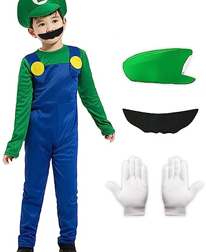 Harsever Kostüm für Kinder Erwachsene Kostüm Set mit Hut Handschuhe Bart für Karneval Halloween Cosplay (Kinder Grün, M)