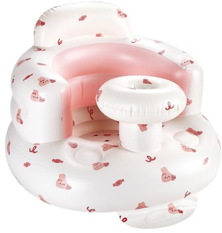 Inflatable Baby Seat with Tray, Comfortable Sit Me Up Floor Seat for Kids Learning to Sit, Portable Built in Air Pump Blow Up Baby Chair, Sitting Support Infant Chair for 3 Months Up (Pink)