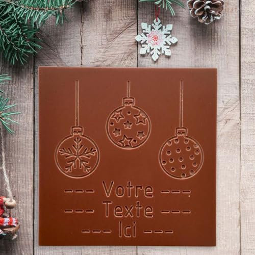Les cartes à croquer en chocolat | Noël boule cadeau | Chocolat personnalisé avec votre texte | Chocolat au choix lait ou noir ou blanc | Sans colorant | (Chocolat lait, Chocolat)