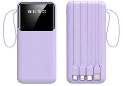 Chargeur Portable 20000mah Display Power Bank, Chargement Rapide, Chargement Rapide De Téléphone Portable, Alimentation Mobile 4 Cordons (Violet)