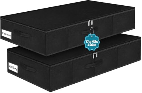 JUPELI Aufbewahrungsbox mit Deckel, 2 Stück Bettkasten Aufbewahrung, Stabile Seitenwände und Boden, Faltbare, Bettwäsche Aufbewahrung für Decken, Kleidung, Spielzeug, Schuhe, 76×38×17cm
