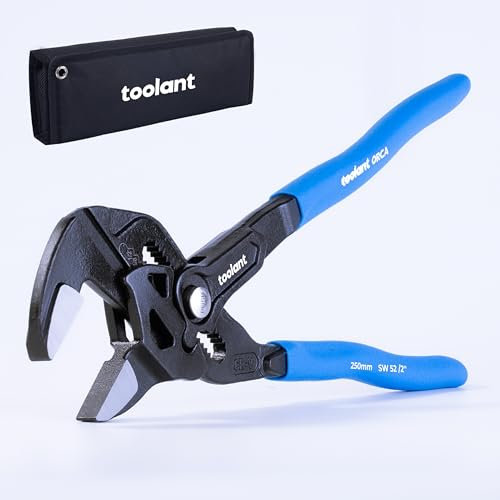 toolant 10-INCH Plier Wrench, CR-V Construction Adjustable Wrench with Pouch, Black Finish Smooth Jaw Pliers, Parallel Jaws with Comfortable Grips, Suitable for All Types of Nuts, Water Pipes, etc