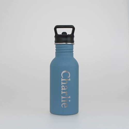 cribstar Personalised Engraved Stainless Steel Water Bottle | Straw Water Bottle | Lightweight | Kids and Toddler Bottle | School Bottle (Ocean Blue)
