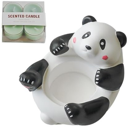 Candle Holder, Cute Panda Statue, 4 Scented Candles, Small Animal Figurines, Table Centerpiece & Home Decor, Black & White, 1 Set, 7.5x9.5x5.5cm