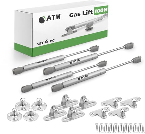 ATM Gasdruckfeder 100N für Möbelklappen – Gasdruckdämpfer 4er Set, Klappenbeschlag 80°–100°, Gasfeder Küchenschrank, Soft Close Möbel