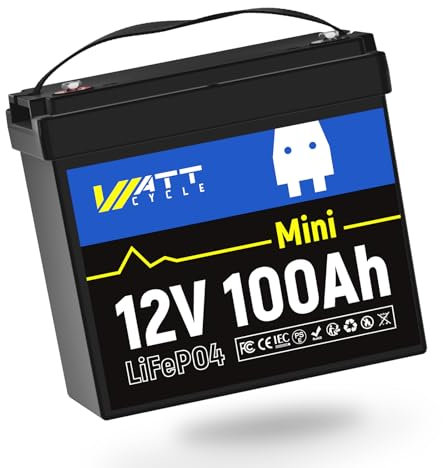 Wattcycle 12V 100Ah LiFePO4 Batterie Mini 8.2*9*5.4in, 100A BMS, Niedrigtemperaturschutz, 15.000 Tiefenzyklen Und 1280Wh Kapazität – Ideal Für Heimenergiespeicher, Golfwagen, Wohnmobile, Solarsysteme