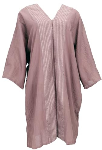 GURU SHOP Japan Style Tunika, Boho Kaftan, Kurzarm Strandtunika Für Starke Frauen - Braun, Damen