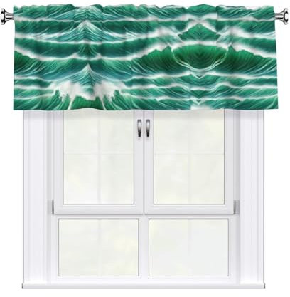 XTYGETY Ocean Green Wave Surf 01 Print Volant Vorhänge Kurz Fenstervorhang für Dekoration Küche Badezimmer Wohnzimmer Schlafzimmer