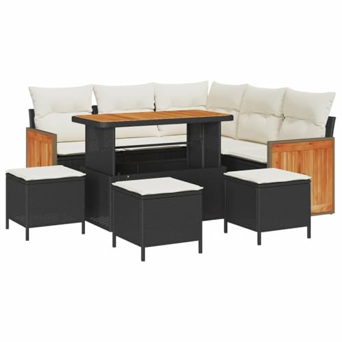 vidaXL Garten-Sofa-Set 9 pcs Schwarz und Creme 110 x 55 x 71 cm, Stylisches Garten-Sofa-Set, wandelbare Sitzgelegenheit für draußen, wetterfeste Kissen, luxuriöser Lounger