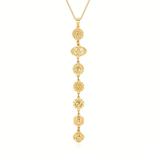 AITENME 7 Chakra Halskette Gold Frauen Yoga Fashion Accessoires Anhänger einstellbare Kette Boho Style Pack Juwely für Tanz geeignet Text Mit Geschenkbox