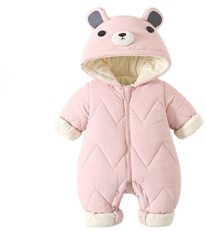 WYTbaby Baby Snowsuit Animal Hooded Romper Thick Windproof Winter Jumpsuit for Infant Newborn Boys Girls 0-3 Months Pink