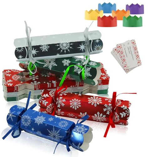 Aisszhao 16 Sets Diy Christmas Crackers Bulk,Christmas Party Crackers,Make Your Own Xmas Cracker Kit,Xmas Luxury Cracker Candy Paper Boxes with Hats/Joke,Xmas Family CrackerGift for Winter Decor