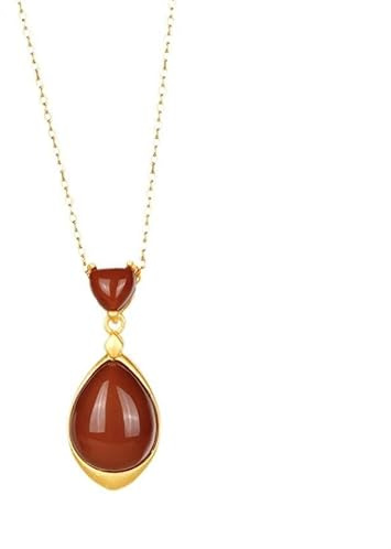 Liumarvexia Rote Agat Wassertropfen Anhänger Halskette Natürliche Jade Elegante Retro Halskette Schmuck mit Geschenkbox für Frauen Frau Mutter