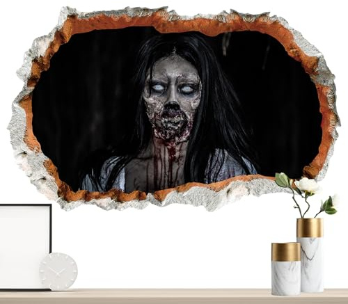 Zombie Thrilling Decals, Zombie Window Decals Halloween Waterproof Stickers, Seasonal Decor Breaking Through Wall Festive Stickers for Living Room, Haunted House