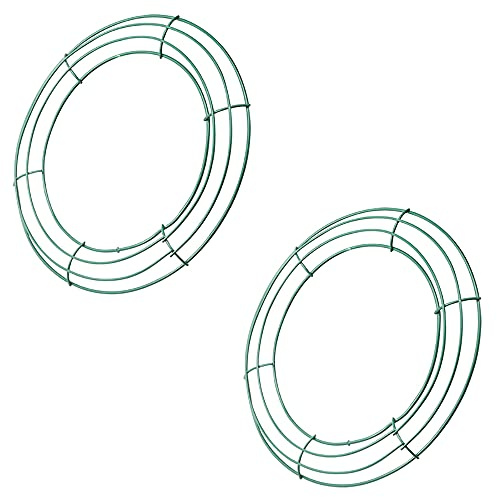 Sirxlevcy 14 Inch Wire Wreath Frame Metal Round Wreath Form Making Rings Green for Christmas Party Home Decoration DIY Pack of 2