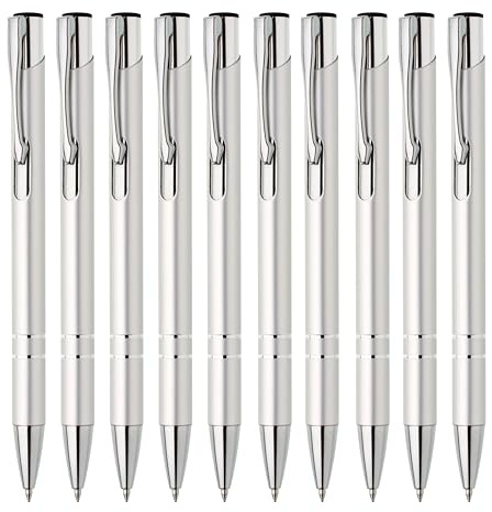 Lemina® Metall Kugelschreiber 10er Set Hochwertige Blaue Tinte Premium Kullis für Büro Schule und Haushalt (Silber)