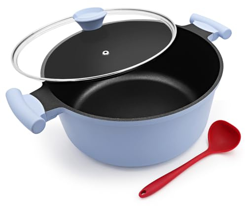 7L Stock Pot with Lid, 28cm Non Stick Cooking Soup Pot Nonstick-Blue | with Stay-Cool Handle, for Pasta, Soup, Suitable for All Stoves, PTFE & PFAS-Free