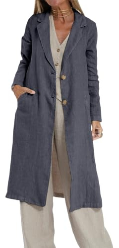 IDEALSANXUN Long linen cap for women casual lightweight trench coat