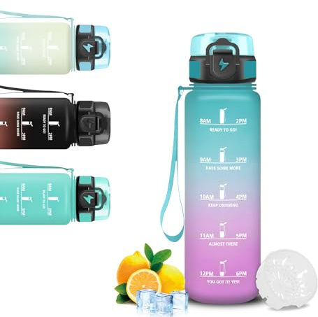 Mujigaga Trinkflasche Kinder, Wasserflasche 500ml, Auslaufsicher, Trinkflasche Kohlensäure Geeignet, Trinkflaschen mit Zeitmarkierung, Leicht zu Reinigen, für Schule, Outdoor, Camping, Fitness