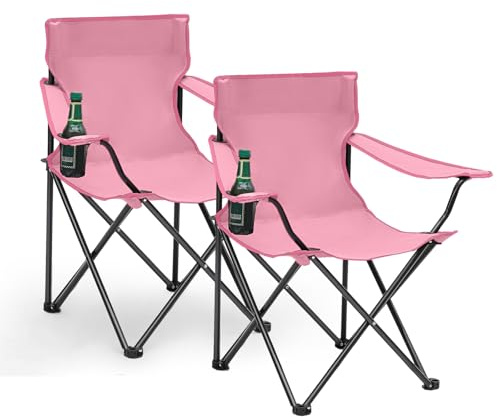 Sunula 2 Stück Leichter Klappstuhl Outdoor mit Getränkehalter & Tragetasche, Stabiler Anglersessel Klappbar, Praktischer Campingstuhl Ideal für Angeln Camping Picknick Rosa