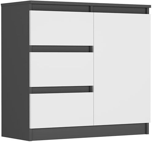 Framire Sideboard Anthrazit/Weiß 80x33x76 cm – schmale Kommode mit 3 Schubladen, kompaktes Lowboard für Wohnzimmer, Schlafzimmer & Flur, Modern R-80-S3