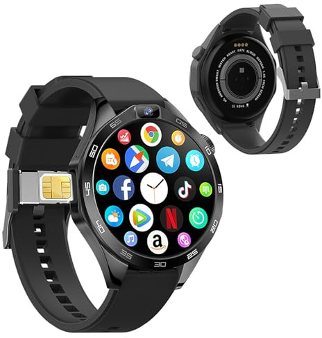 Smart Watch con schermo rotondo, capacità scheda SIM, doppia fotocamera HD, posizionamento GPS, monitoraggio della salute, supporta videochiamate e download di app per Android