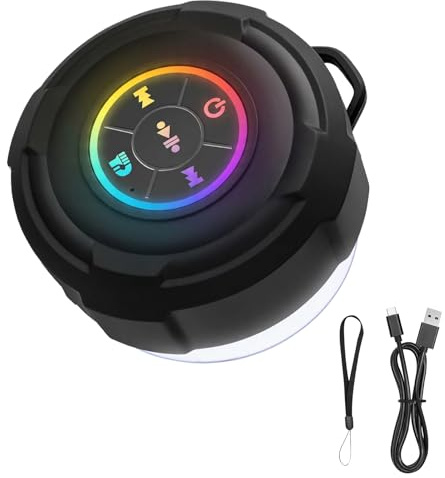 nilic Portable Bluetooth Shower Speaker, Waterproof Wireless Mini Speaker with Stereo Bass & RGB Lights, Suction Cup Small Speaker for Bathroom, Pool, Travel and Outdoor