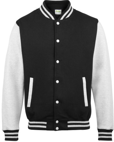 AWDis Boy's Kids Varsity regular Jacket, Grey (Jet Black/Heather), Size 12-13 (Manufcturer Size - X-Large)