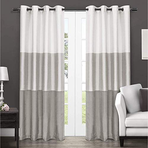 EXCLUSIVE HOME Chateau Striped Faux Silk Grommet Top Curtain Panel Pair, 54x96, Dove Grey