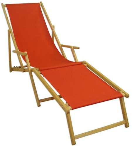Holz-Liegestuhl klein oder groß mit viel Zubehör nach Wahl Stofffarbe Terracotta V-10-309N, Ausstattung Liegestuhl:Fußteil