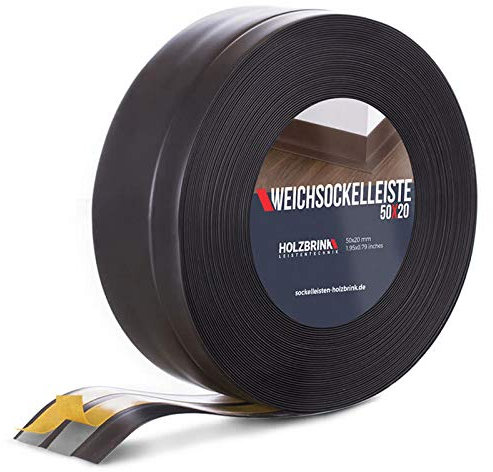 HOLZBRINK Battiscopa adesivo in PVC 50x20mm, 20 m | Bordino per top cucina, zoccolino battiscopa per mobili | Profilo angolare PVC | Colore: nero