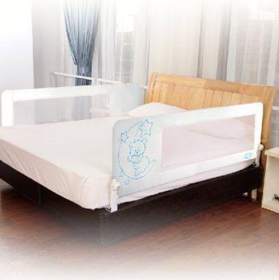 Mundibebé Barrera Seguridad Niños Cama 180 x 66 cm - Seguridad y Comodidad, Alta y Robusta - Barrera Cama Niños Abatible - Barandilla Cama Niño Modelo Osito y Luna Azul