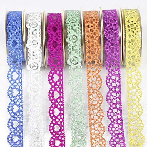UOOOM 7 Rollen Washi Tape Set schöne Spitze Glitter Film Masking Tape durchbrochene Muster Deko Klebeband bunte Klebebänder DIY Scrapbooking (Design 4002)