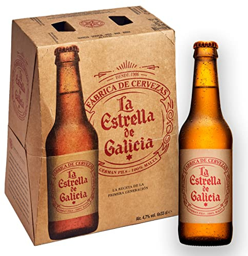 Estrella Galicia La Estrella de Galicia Cerveza, 6 x 33cl | Lager Premium, Sabor Dulce y Amargo Equilibrado, Color Dorado, Formato Pack, 4,7% Volumen de Alcohol
