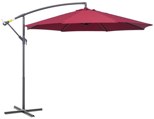 Outsunny Ombrellone da Giardino 3x2.5 m a Braccio Inclinabile con Manovella, Rosso Scuro