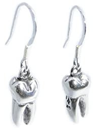 Tooth Molar sterling silver earrings .925 x 1 pair drops teeth