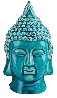 BUTLERS Kopf Buddha 23cmSteingutStatue Buddha Figur Glücksbringer | Dekoration für Meditation, Zen Garten, Yoga, Feng Shui | Deko Figur für Wohnzimmer, Schlafzimmer, Bad