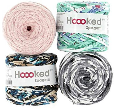 Hoooked Zpagetti T-Shirt-Garn, gemischte Muster, Baumwolle, Minikugeln, 25 m, 125 g, 4 Stück