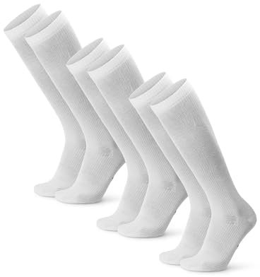 DANISH ENDURANCE Compression Socks, Organic Cotton Flight Socks, 14-18 mmHg, Men & Women, Unisex, 3 Pack, White, 6-8