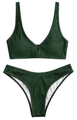 ZAFUL Set Bikini Imbottito da Donna, Costume da Bagno Bikini con Scollo a V Testurizzato Estate